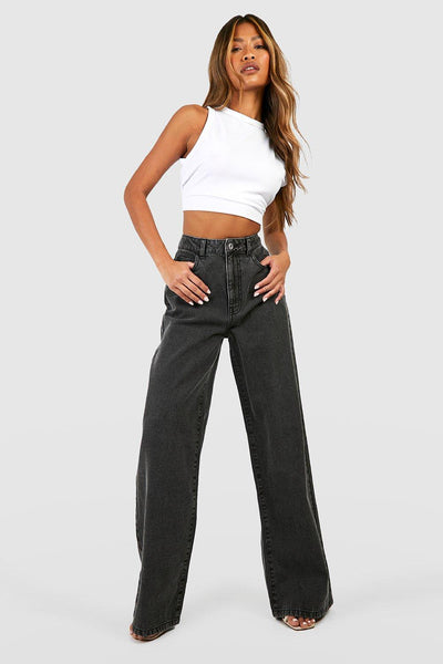 Charcoal Wide Leg High Rise Jeans
