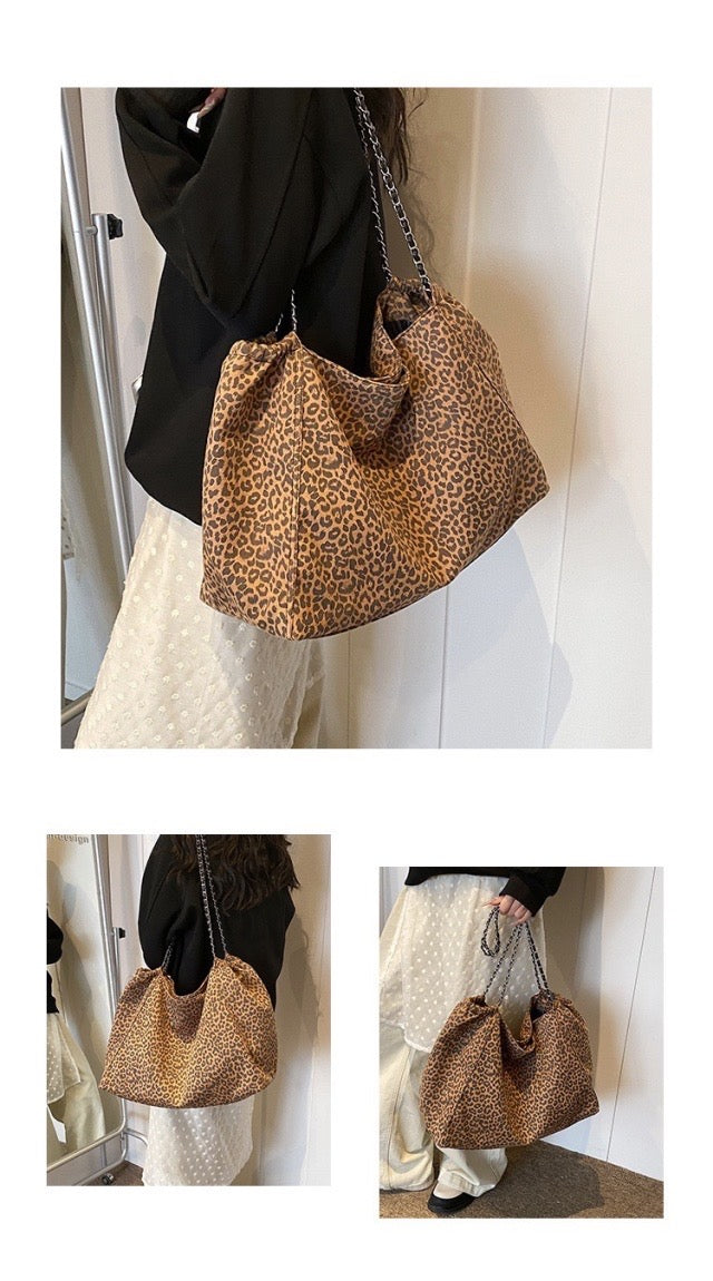 Animal Print Shopper Chain Tote Bag