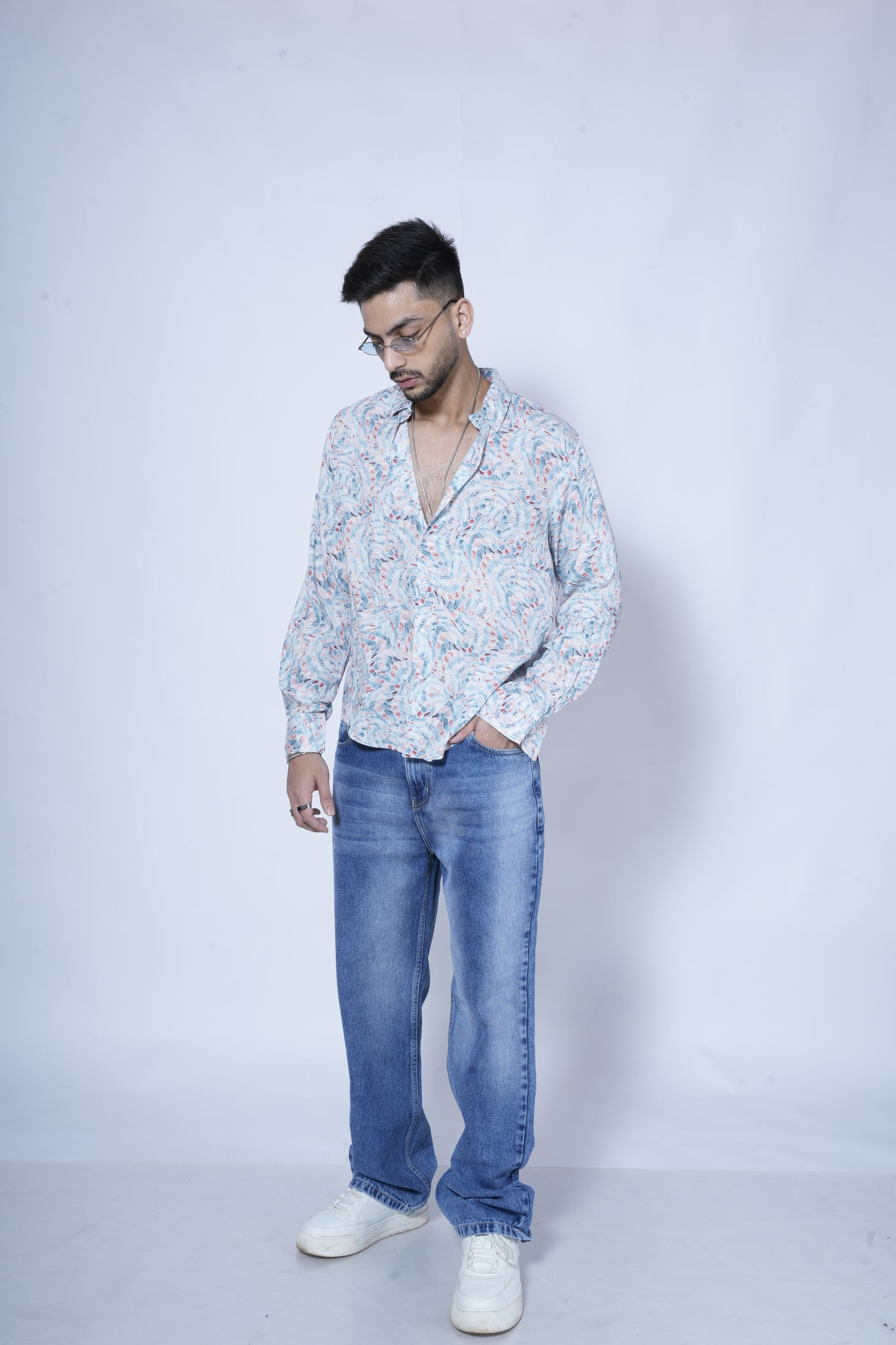 Blue Chaos Print Full Sleeves Shirt