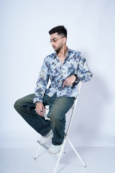 Blue Waves Print Full Sleeves Shirt