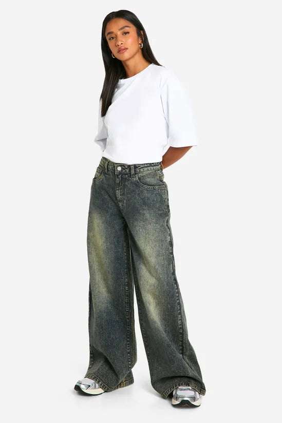 Deep Shadow Wash Wide Jeans