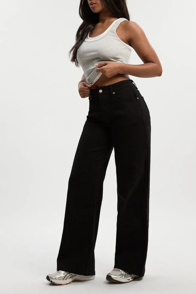 Black Wide Leg High Rise Jeans