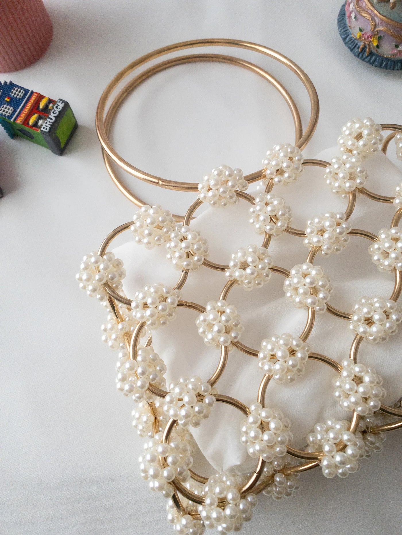 Floral Pearl Beaded Hand Bag