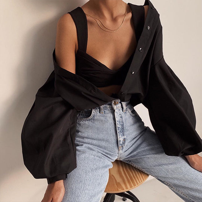 Oversized Pleated Sleeve Shirt