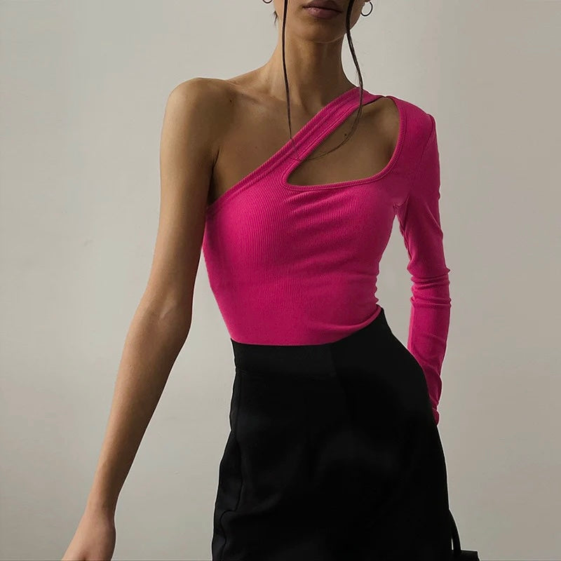 Barbie Pink Cut Out One Shoulder Top