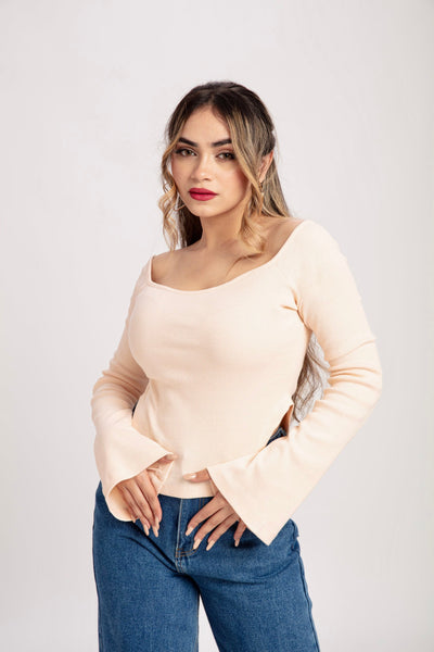 Peachy Rib Asymmetric Milkmaid Top