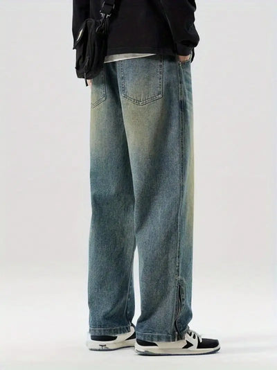 Vintage Yellowish Blue Loose Straight Fit Denim