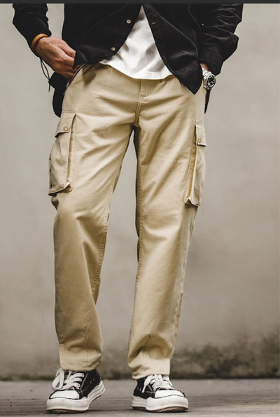 Retro Khaki Tapered Casual Trousers