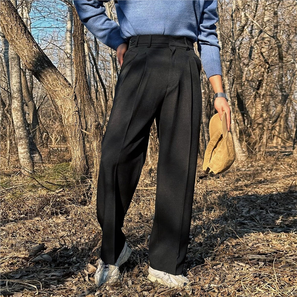Vintage Linen High Waist Straight Fit Trousers