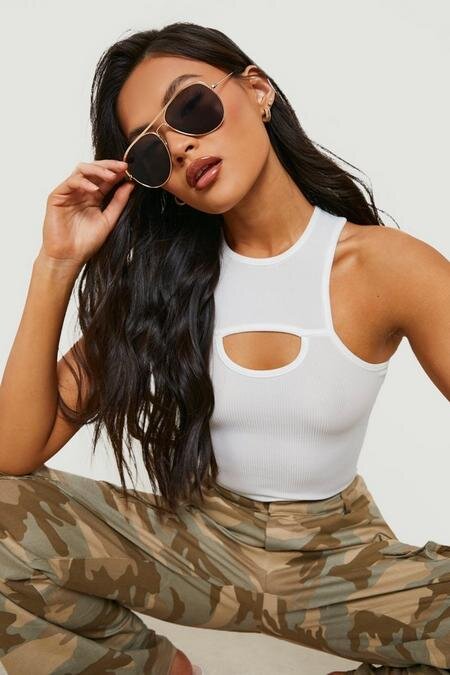 Racer Neck Cutout Sleeveless Bodysuit