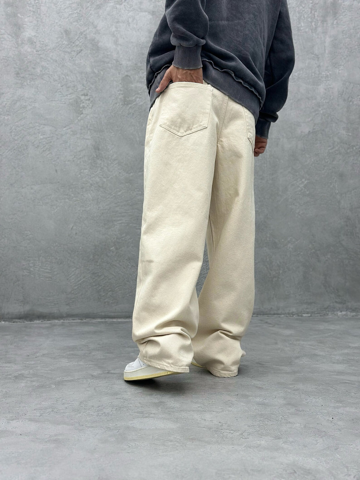 Nude Baggy Fit Straight Leg Jeans in Beige - Image 2