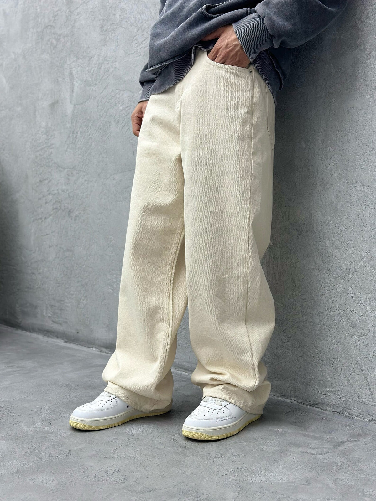 Nude Baggy Fit Straight Leg Jeans in Beige - Image 3