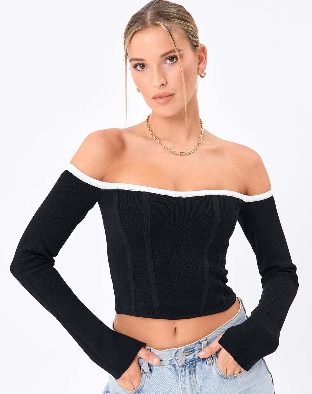 Black Off Shoulder Corset Top