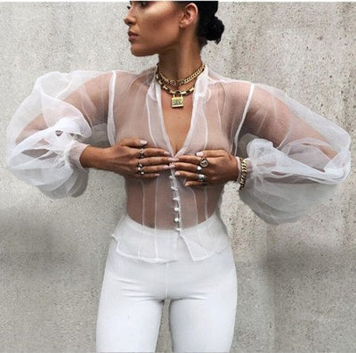 Chic Ballon Sleeves Organza Shirt