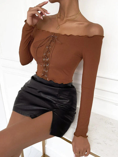 Mocha off shoulder O Ring Top