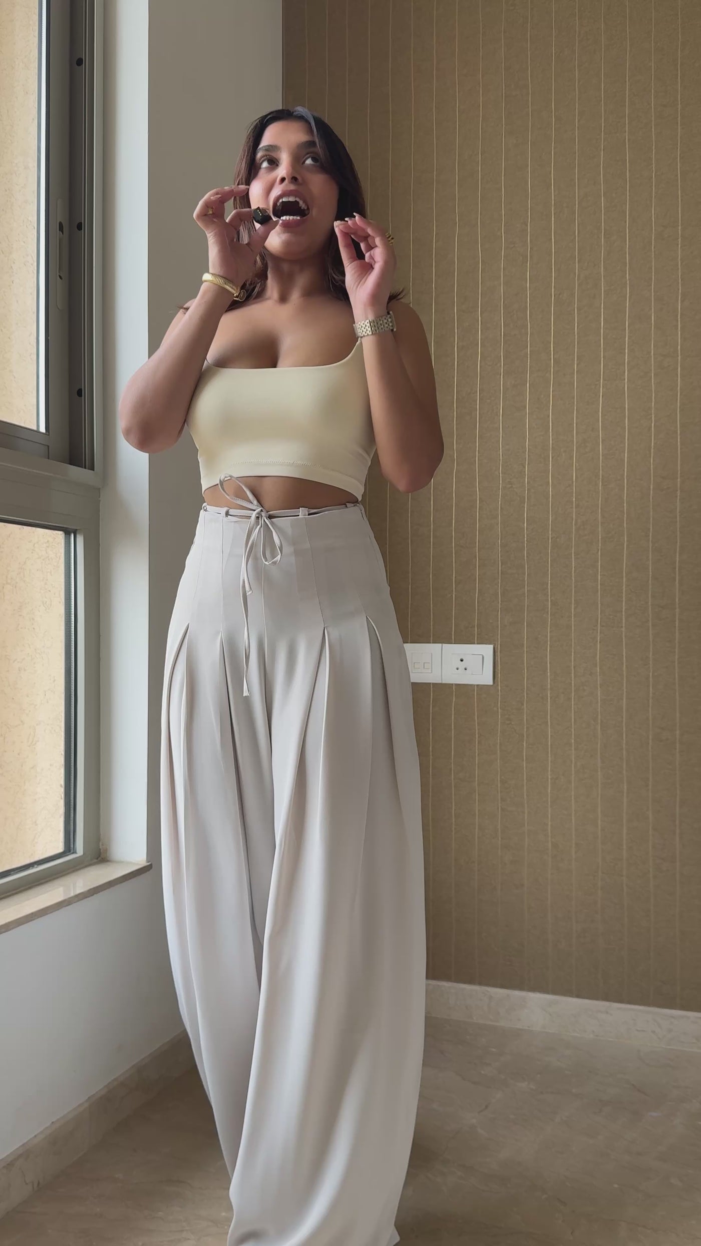 Cinched Drawstring Wide Leg Pants