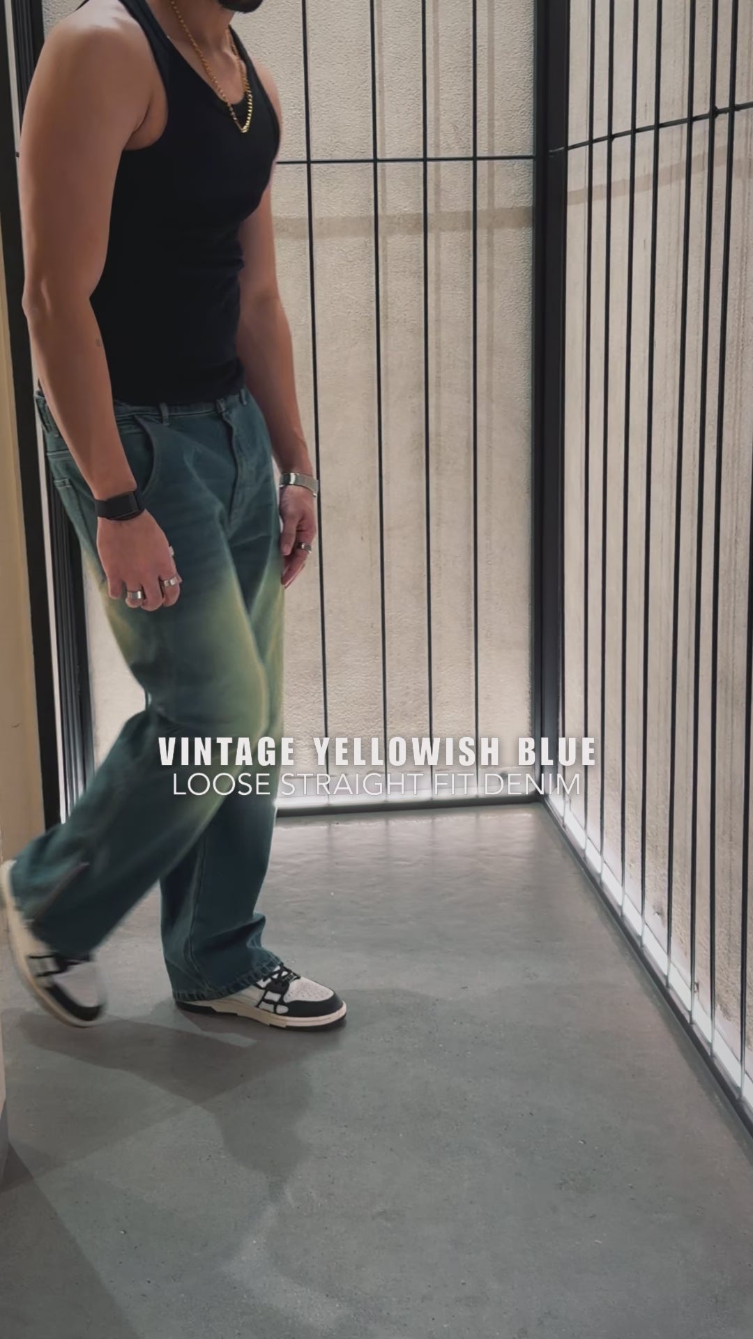 Vintage Yellowish Blue Loose Straight Fit Denim