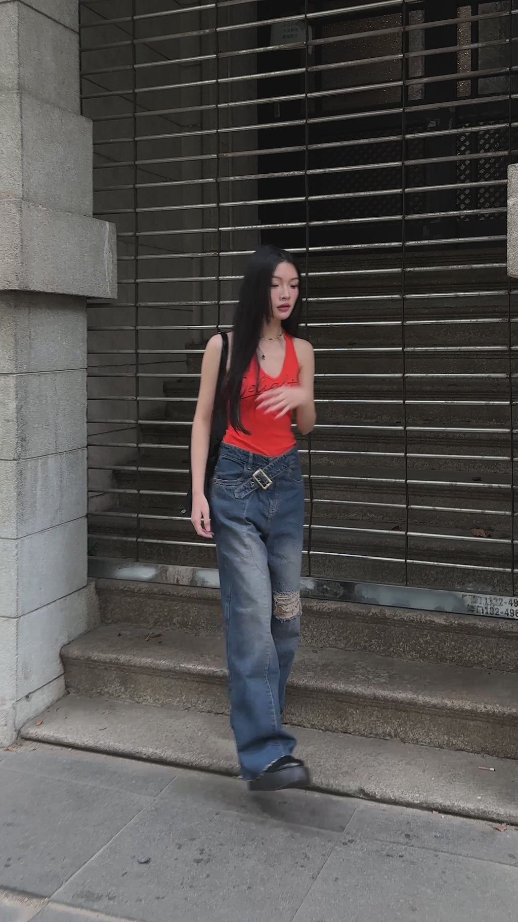 Off Beat Distressed Blue Baggy Jeans