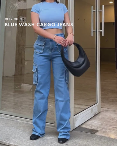 City Chic Blue Wash Cargo Jeans