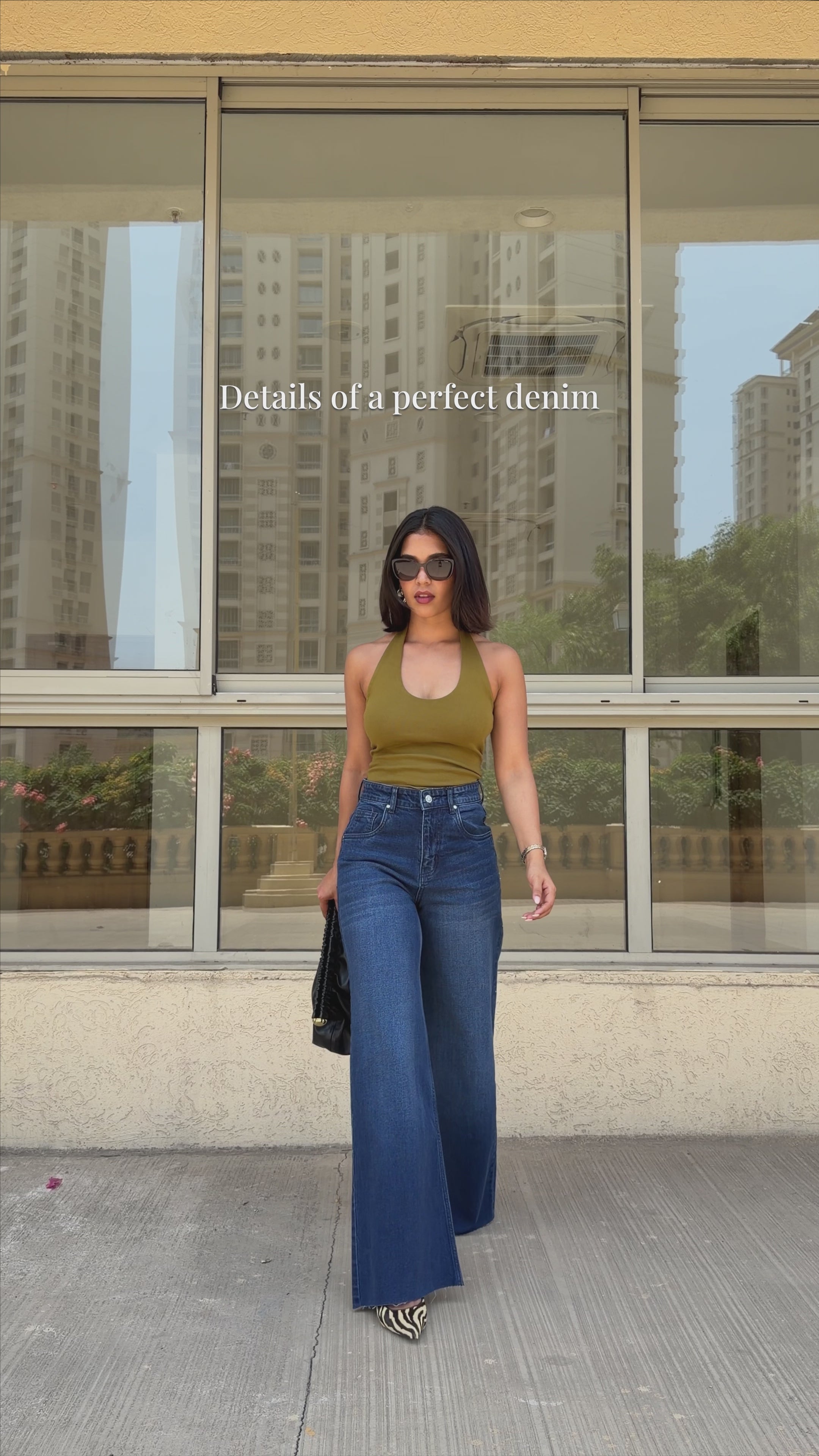 Twilight Blue Raw Hem Wide Leg Jeans