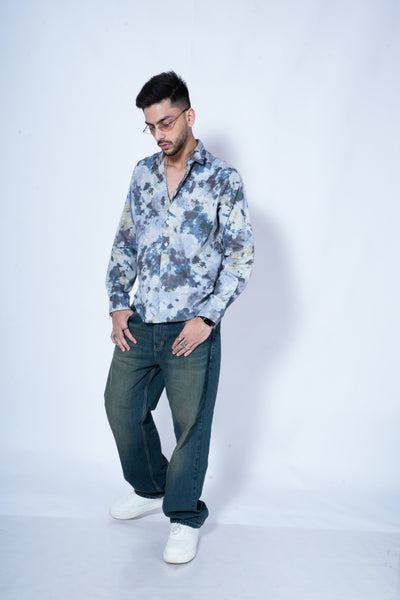 Blue Waves Print Full Sleeves Shirt