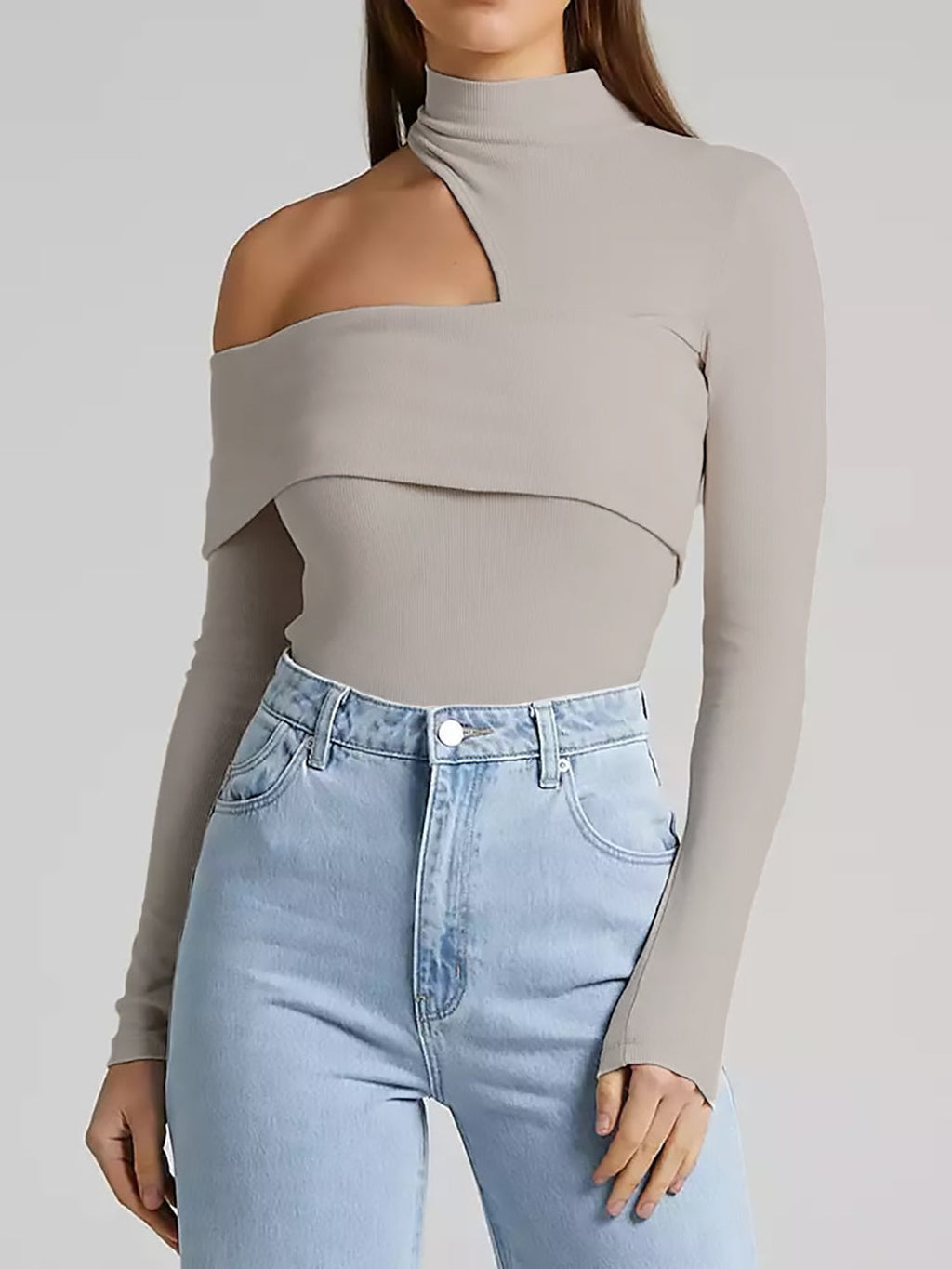Wrapped Shoulder High Neck Rib Top
