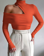 Wrapped Shoulder High Neck Rib Top