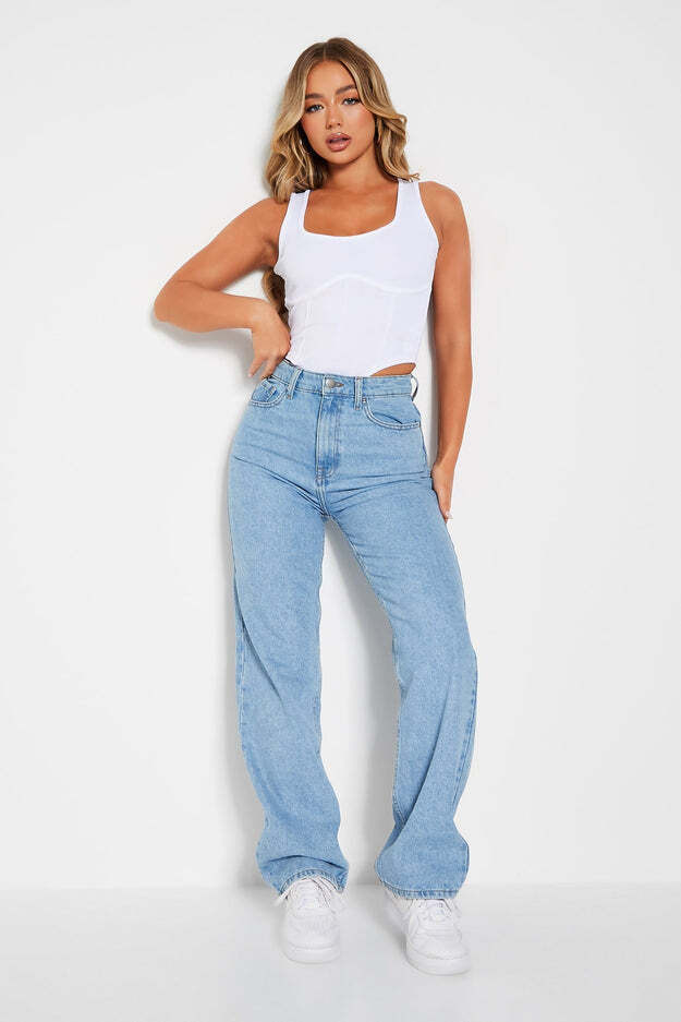 White Slim Fit Corset Tank Top