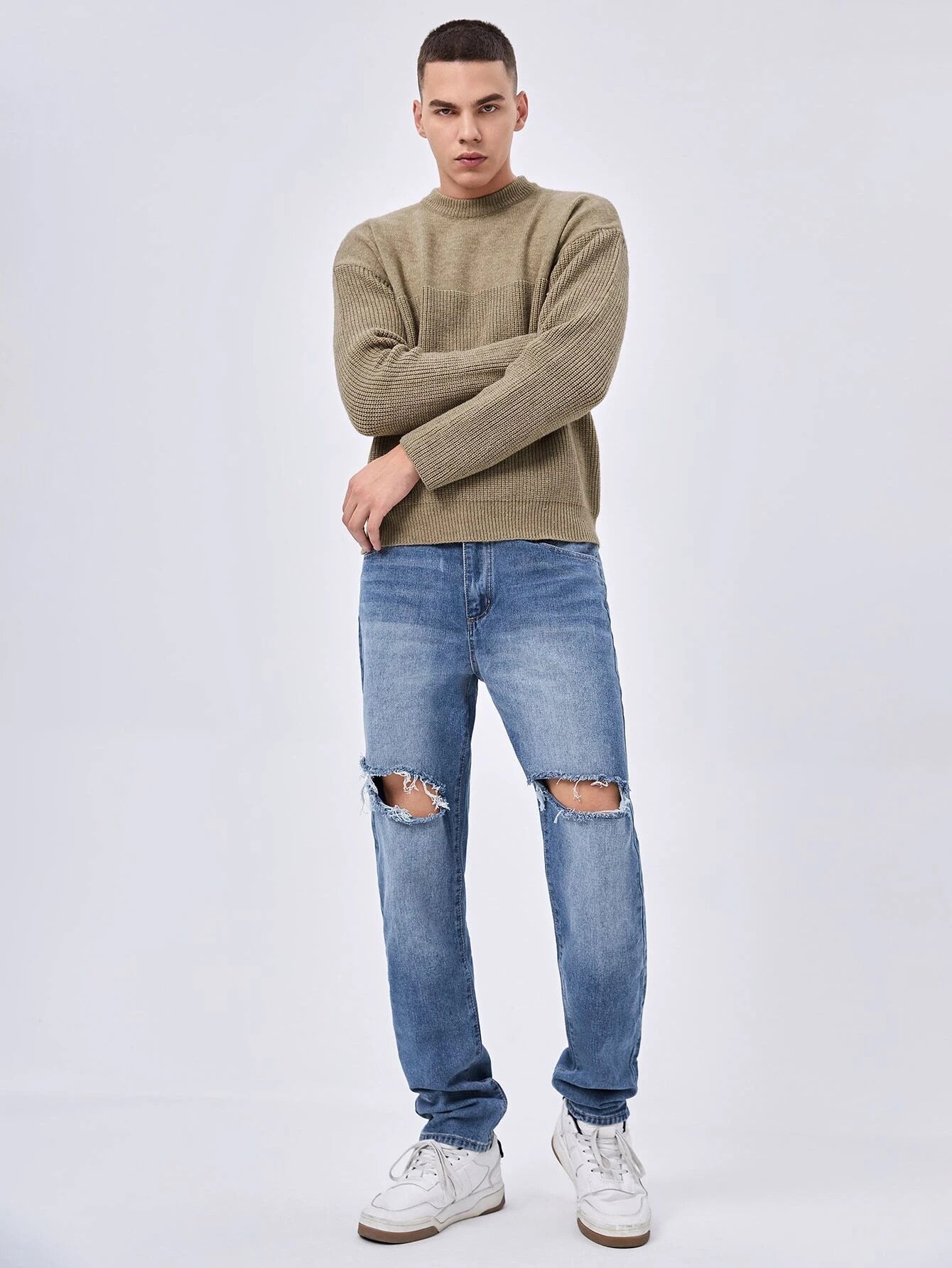 Streetwear Mens Jeans Fashion Casual Knee Hole Elasticity Pencil Pants  Trend Cool High Street Ripped Skinny Jeans Black Jeans - Jeans - AliExpress