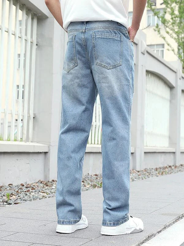 Distress Light Blue Baggy Fit Jeans