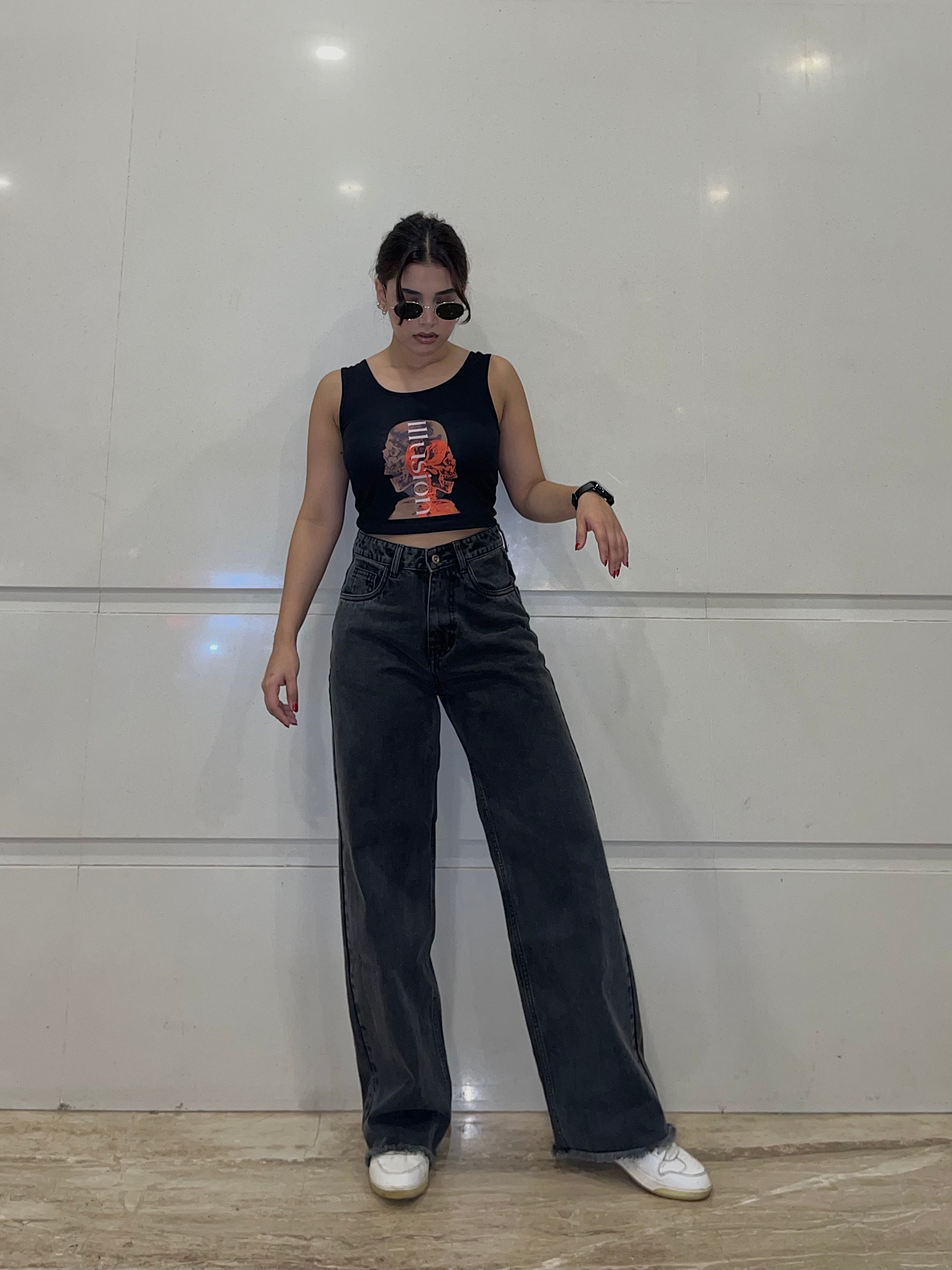 Slate Grey Korean Wide Leg high Waist Jeans – Offduty India