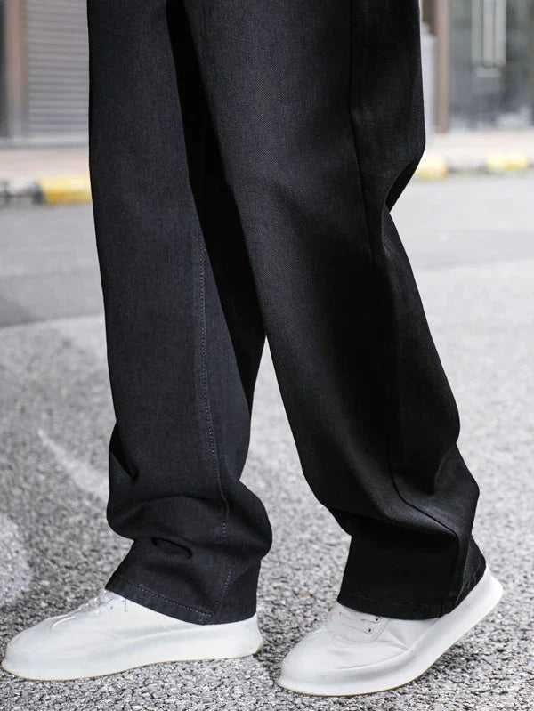 Pure black baggy fit rigid jeans Clearance