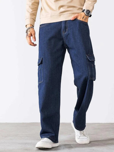 Ink Blue 90's Fit Cargo Men Jeans