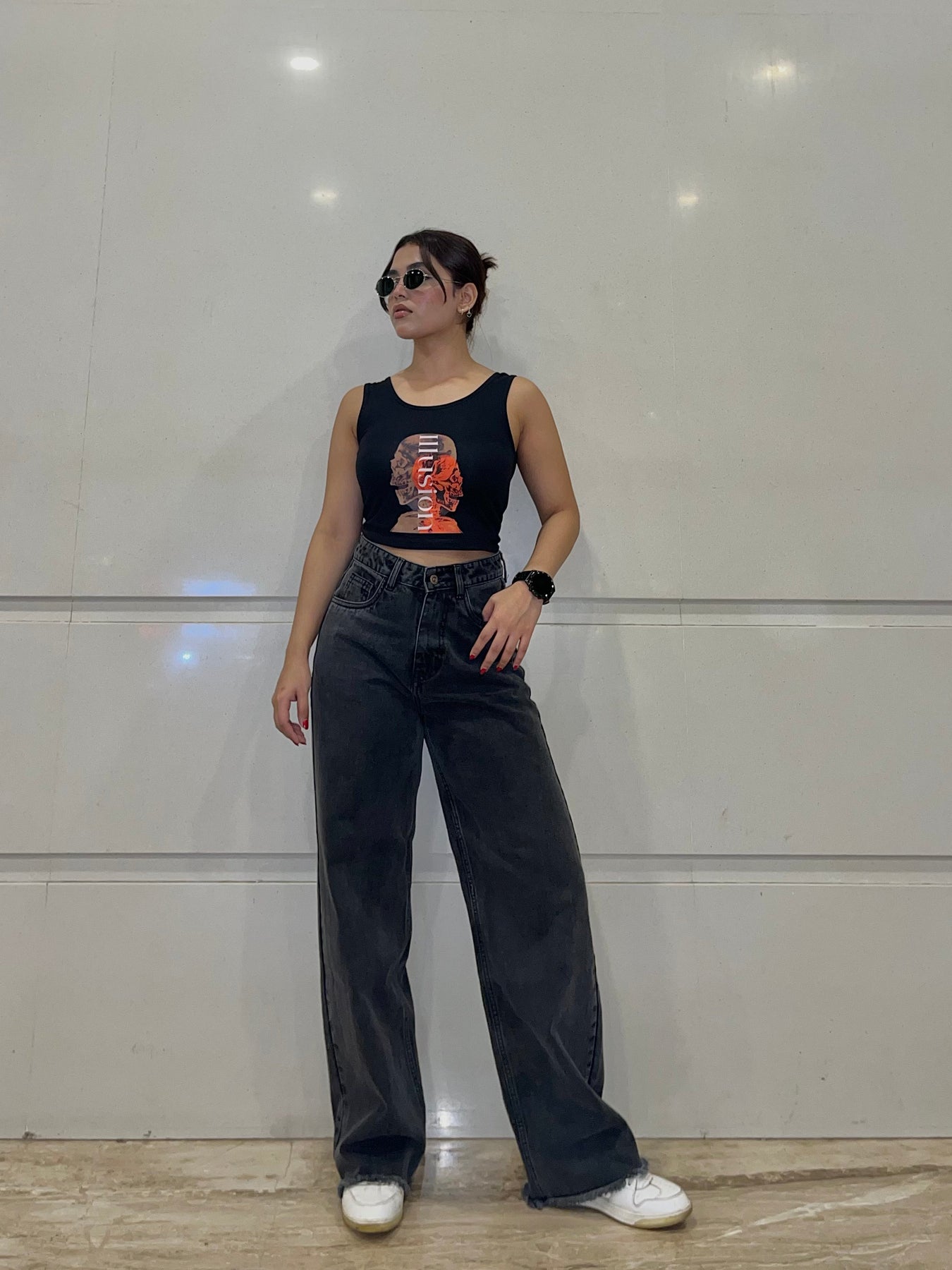 Slate Grey Korean Wide Leg high Waist Jeans – Offduty India