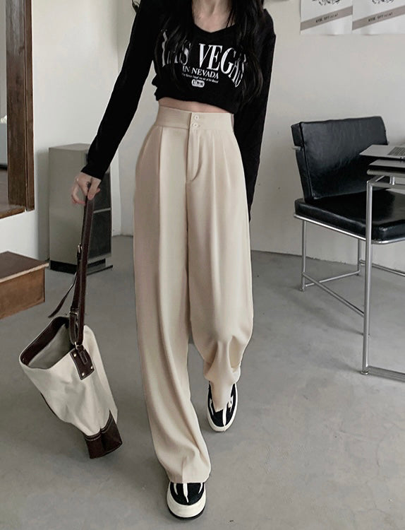 Wide Leg Pants Women Solid High Waist Trousers Pleated Loose Casual Elegant  Womens Korean Style Chic School Daily Girls