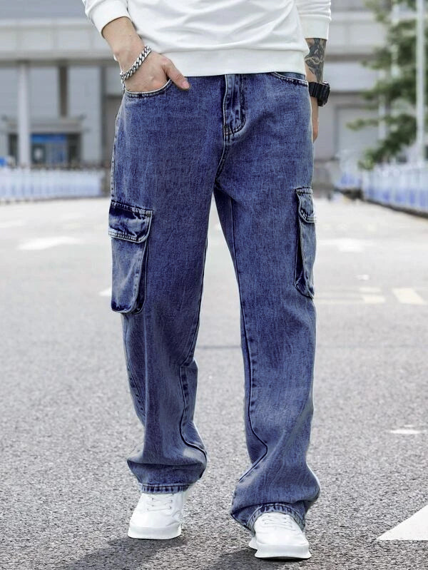 Original Blue Wash Baggy Fit Cargo Men Jeans – Offduty India