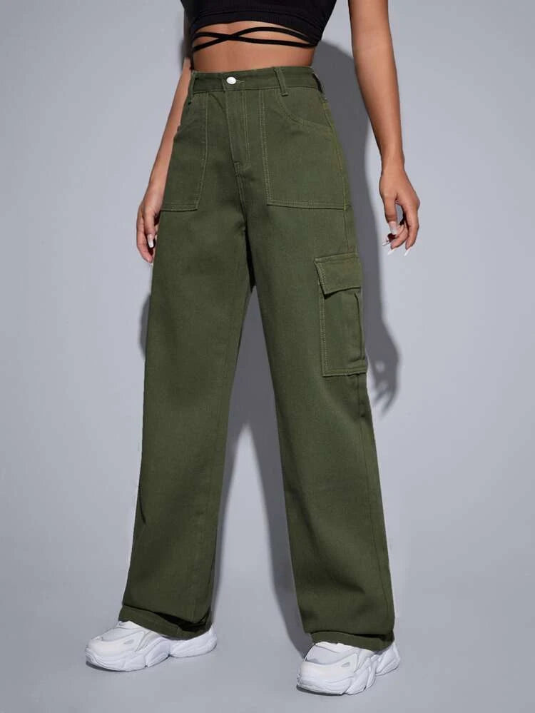Army Green Baggy Fit Cargo Jeans  Offduty India