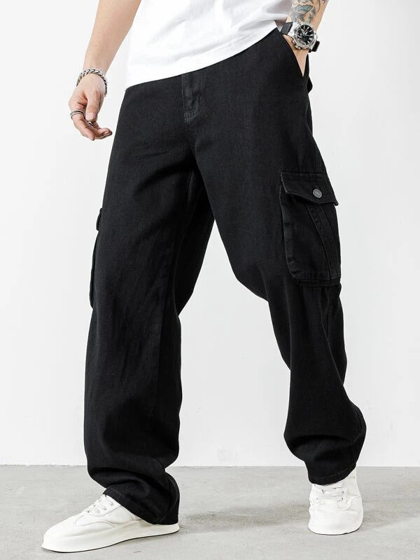 Loose Fit Dark Blue Multiple Pocket Premium cargo Denim jeans For Men   Peplos Jeans