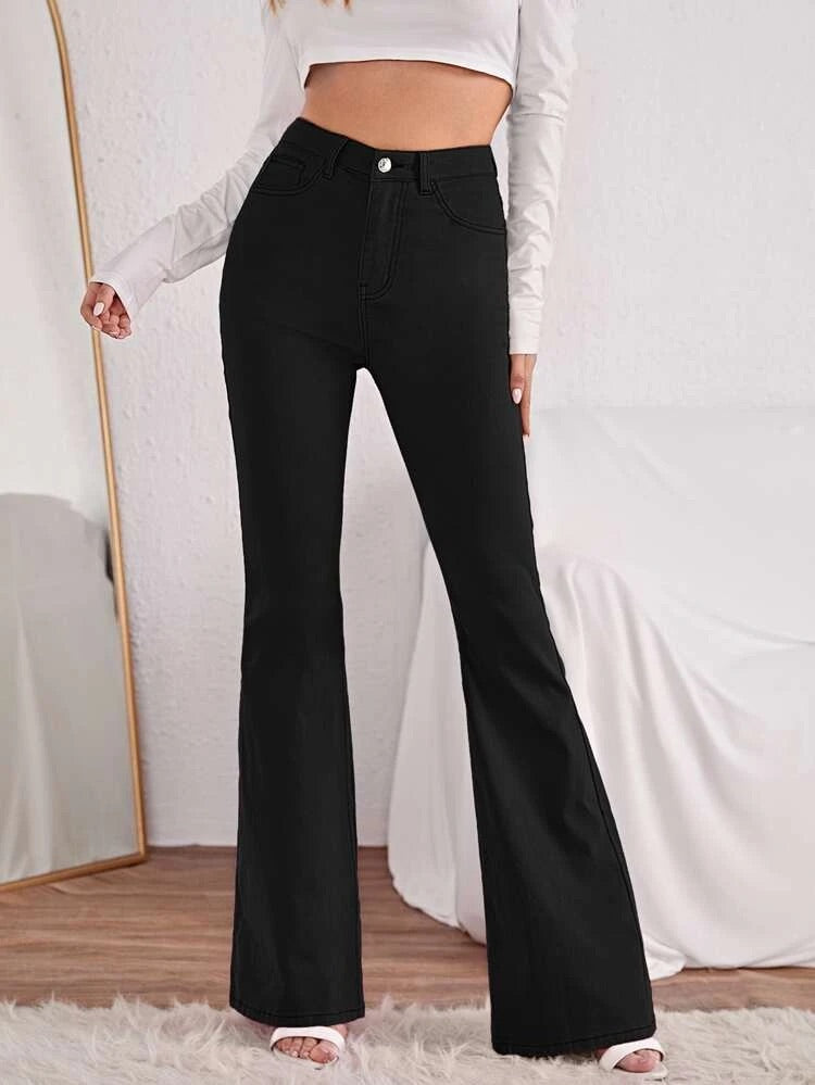 Buy Laasa High Rise Cotton Bell Bottom Pant  Black at Rs1299 online   Activewear online
