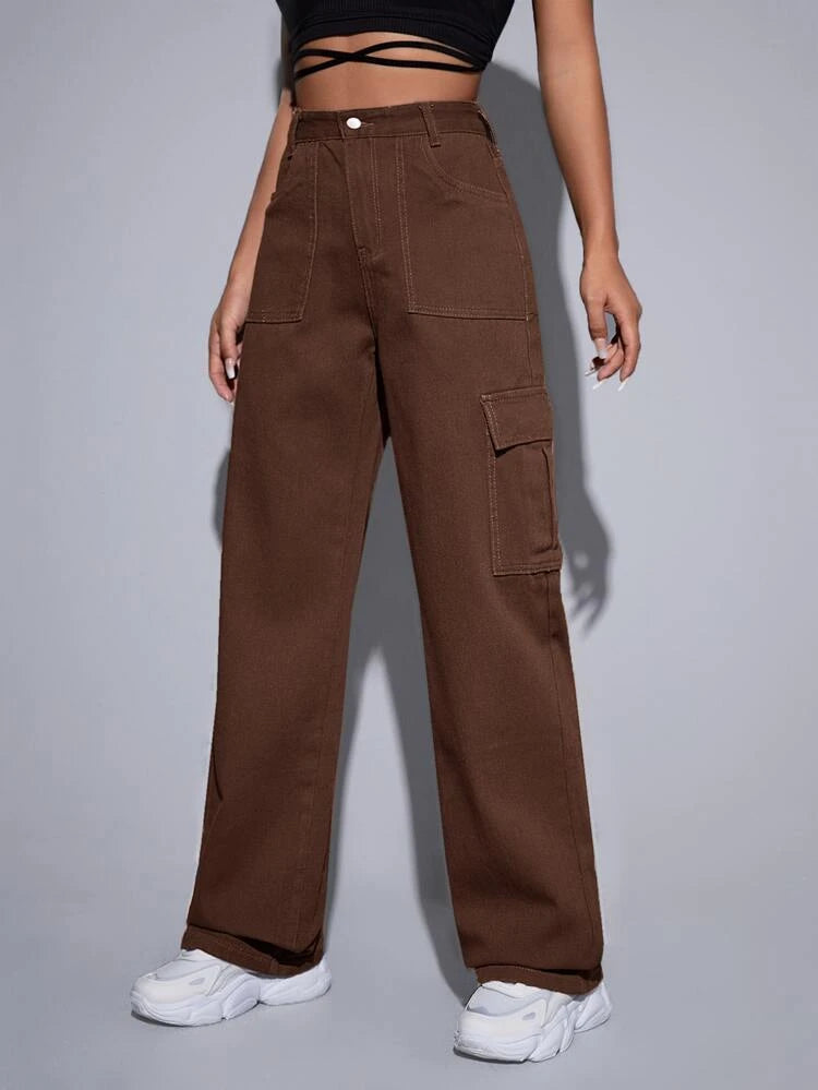 Brunette Brown Baggy Fit Cargo Jeans – Offduty India