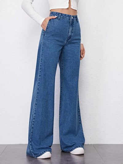 Navy Blue Fall Wide Leg High Rise Jeans – Offduty India