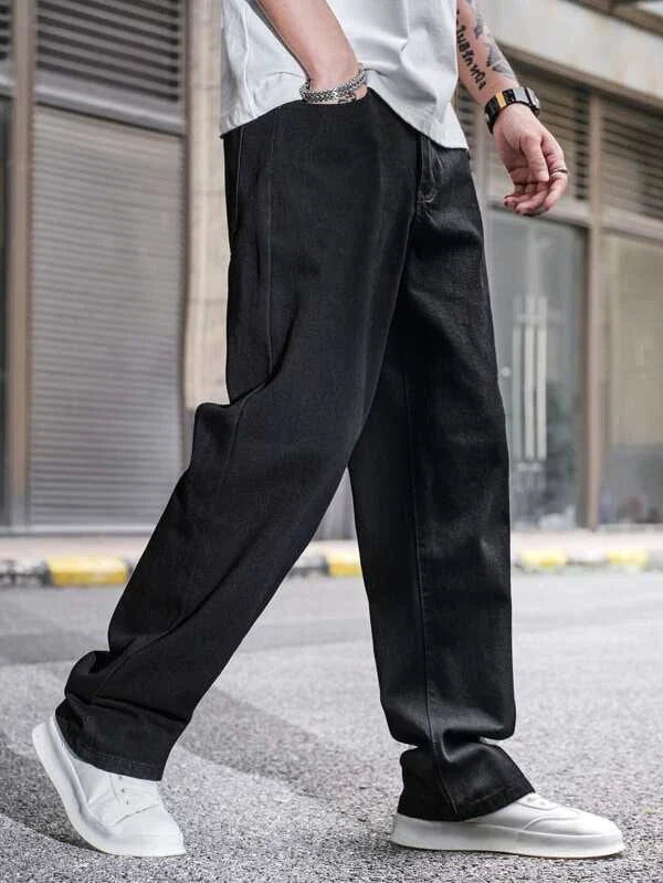 Loose Wide Leg Baggy Pants  Black Men's Straight Jeans - Brand