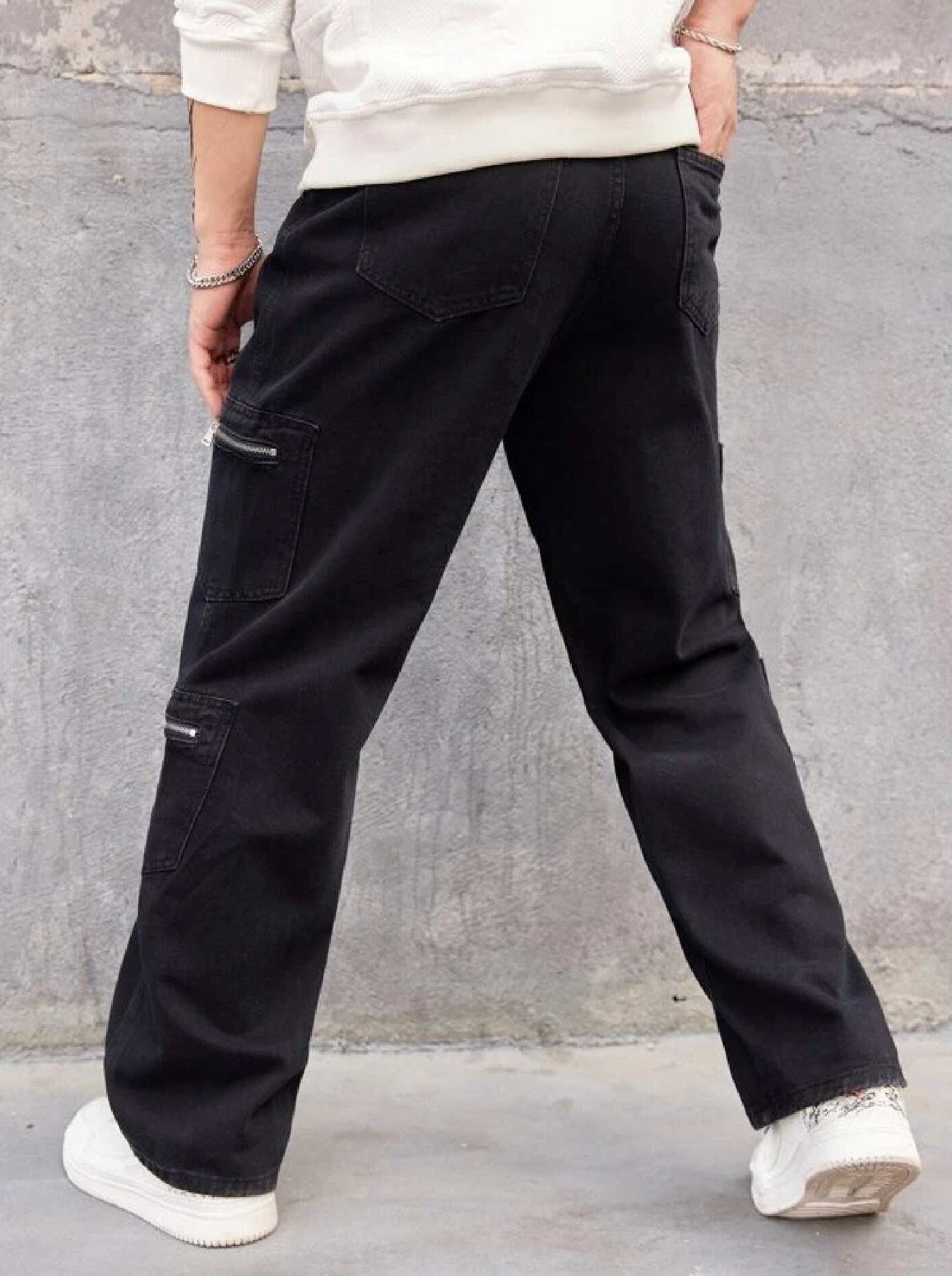 Male Black Men 4 Way Lycra Track Pant With Zipper Pockets M To Xxl