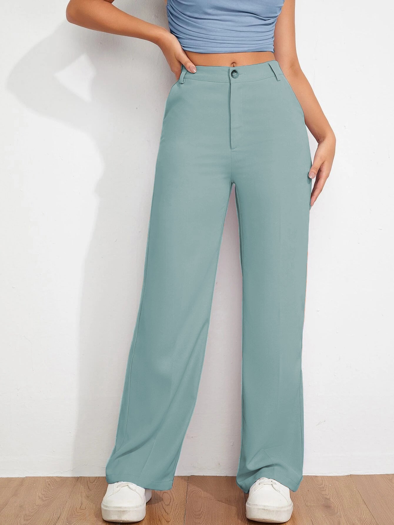 Dark Green Mid Rise Tailored Trousers