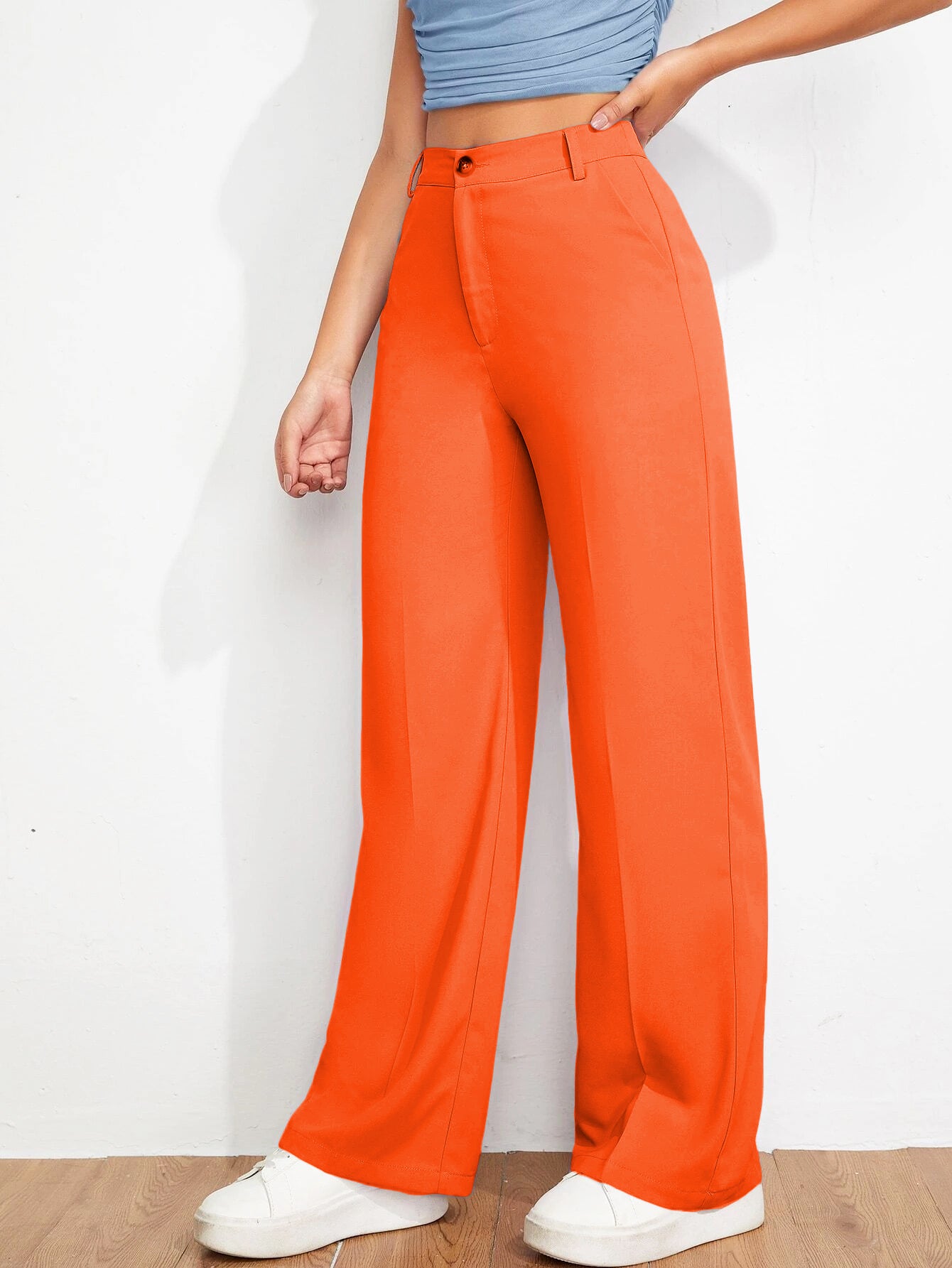 Bright Orange Belted High Waist Wide Leg Trousers | PrettyLittleThing
